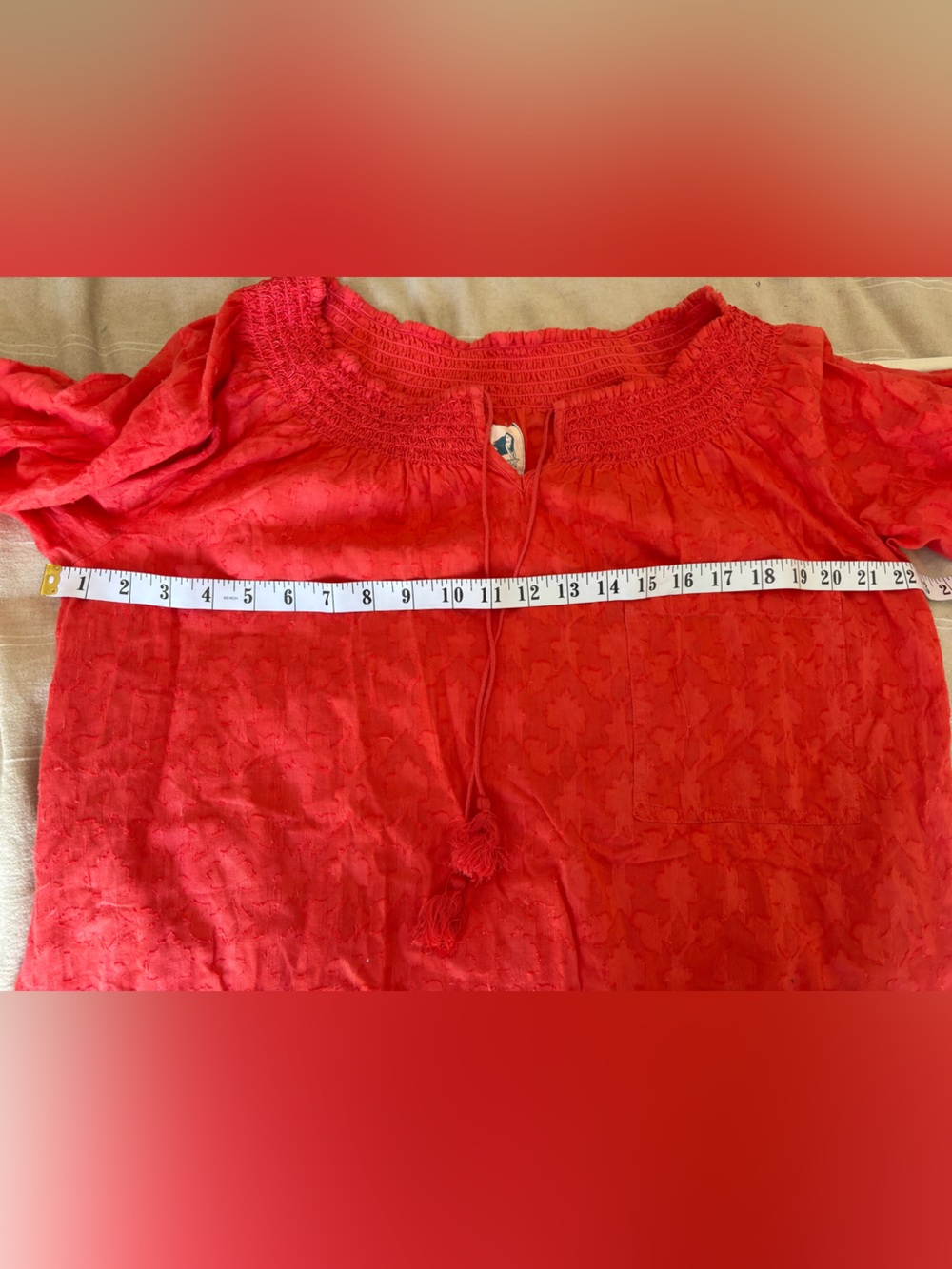 Anthropologie Mermaid Textured Cotton Red flowy peasant dress size large - Picture 8 of 10